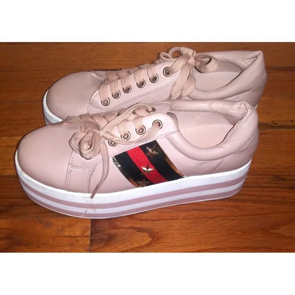 Womens Platform sneakers pink PATRIOTIC sz 7.5 JETTA tennis shoes COMFORT GUC - Picture 1 of 10